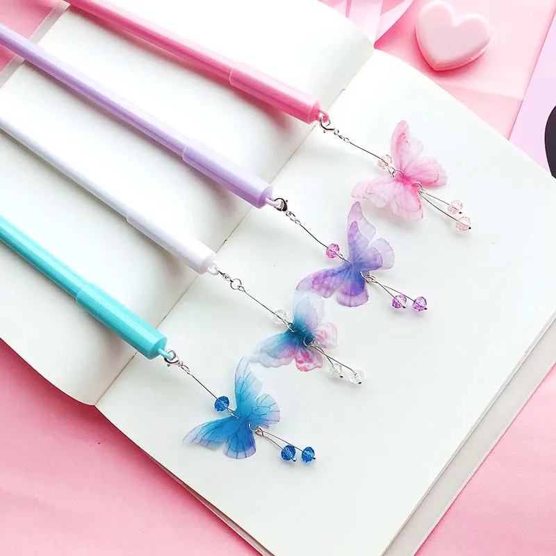 

Kawaii Butterfly Pendant Gel Pen Cute 0.5 mm Black Ink Signature pen office School writing Supplies Stationery gift