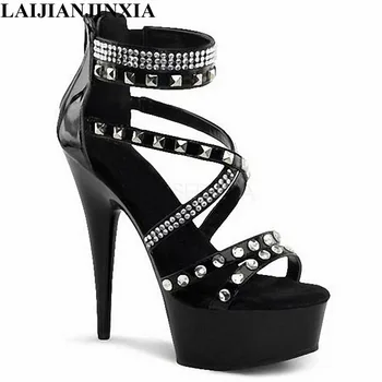

LAIJIANJINXIA New rivets with cutout the temptation sandals temptation 15cm ultra high thin heels shoes Gothic high-heeled Shoes