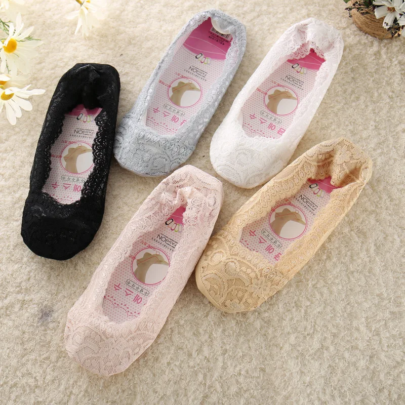 

Women Socks Slipper Invisible Lace Boat Sexy Summer Solid Silicone Soles Non-slip Ladies Shallow mouth Fashion Socks