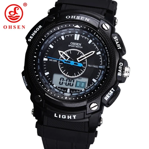 OHSEN цифровой бренд Мужские кварцевые наручные мужские часы 30 м водонепроницаемый зеленый циферблат модные ЖК-часы для дайвинга - Цвет: Black