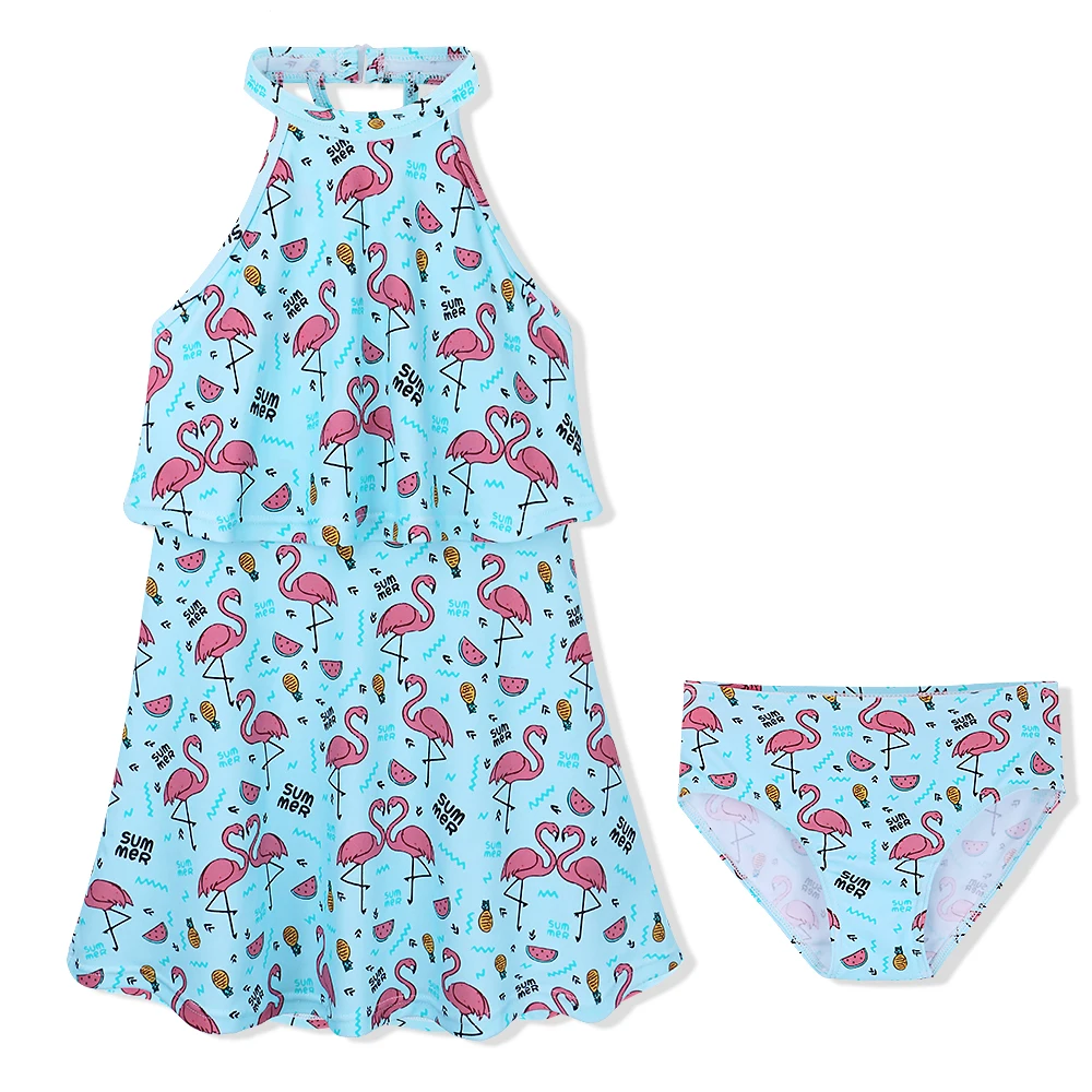 

BAOHULU Girls Swimwear Sleeveless Kids Summer Beach Dresses Children's Swimwear Swimsuit for Girl Bandage Swimming Dress Blue