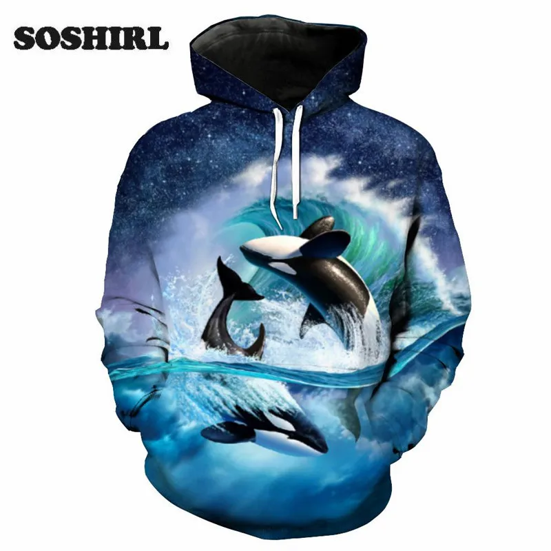 Толстовка SOSHIRL с 3d дельфином симпатичная Мужская толстовка Повседневная