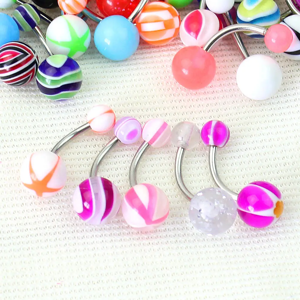 50 Pcs MIX Assorted Ball Belly Navel Barbell Bars Rings Body Piercing Jewelryin Body Jewelry