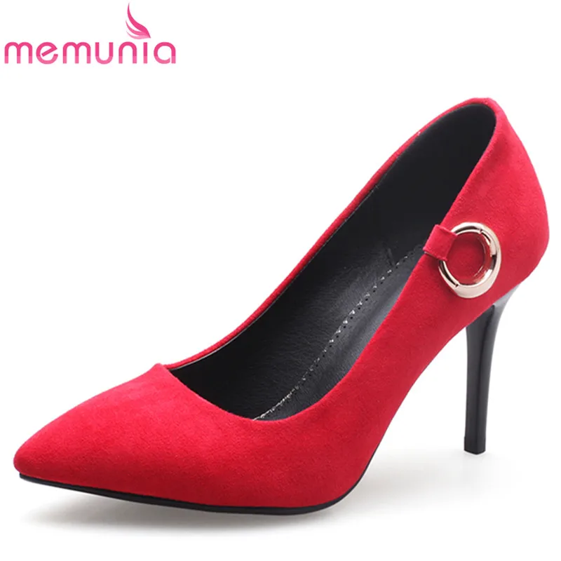 

MEMUNIA high heels shoes famle pumps spring summer autumn winter hot sale pointed toe fashion patent flockc elegant party shoes