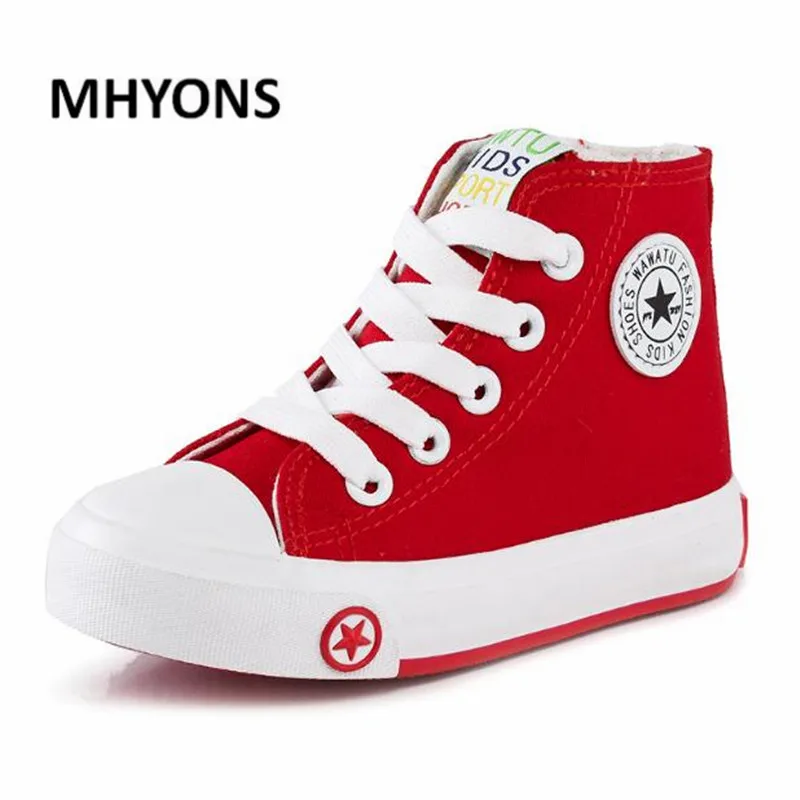 

MHYONS 2018 Autumn Winter New Children Canvas Shoes Kids Casual Shoes Boys Girls Flat High Children Side Zipper Shoes Sneakers