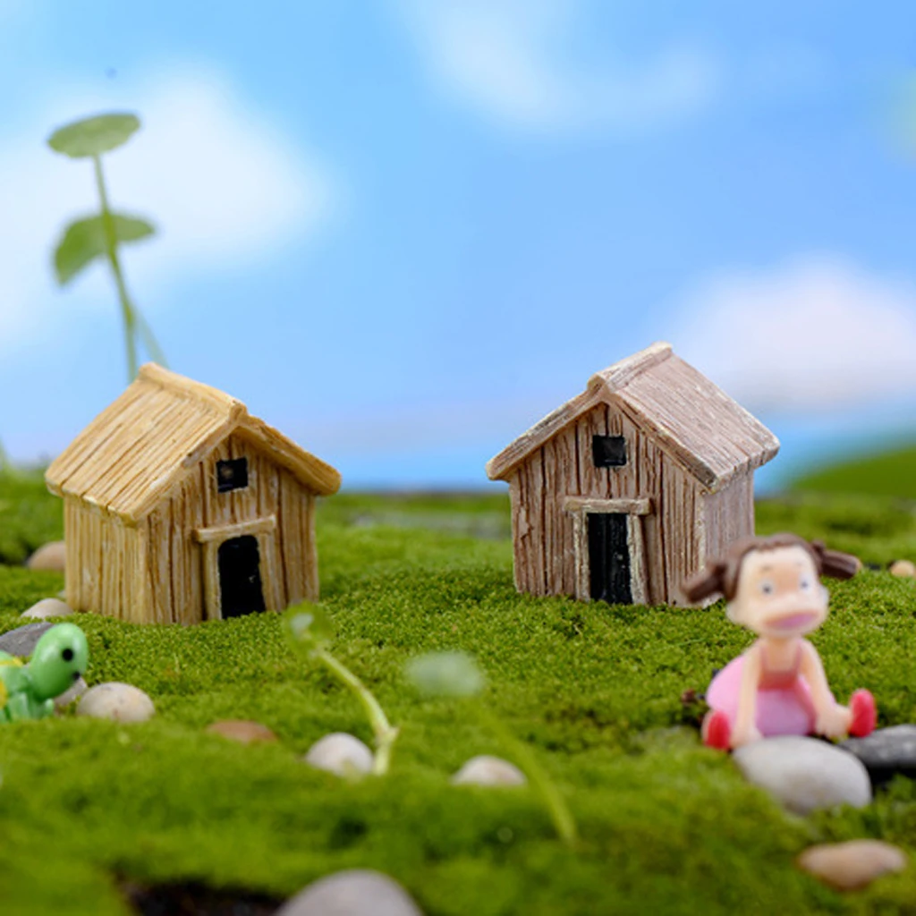 Wooden House Terrarium Figurine Fairy Dollhouse Miniature Ornament for Micro Landscape Garden Decor DIY Mushroom Craft Supplies