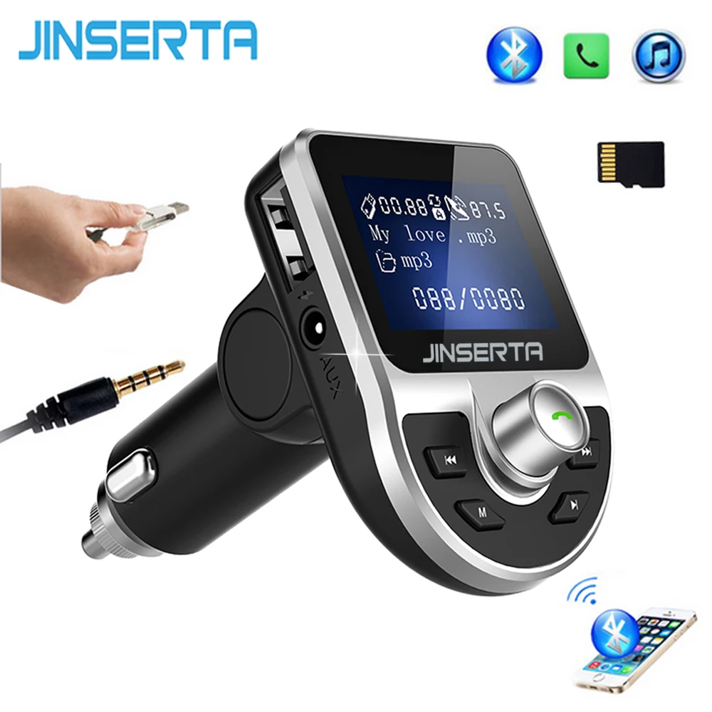 

JINSERTA Wireless Bluetooth Car FM Transmitter Modulator LED Display Auto Music Player Dual USB Car Charger Handsfree AUX TF