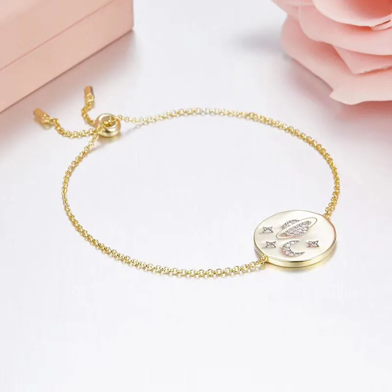 

SLJELY Brand Design 925 Sterling Silver Jewelry Galaxy Star Bracelet Micro AAA Zircon CZ Women Gold color Monaco Space Style