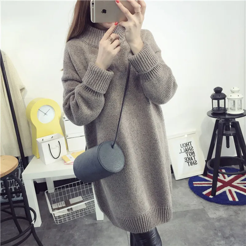 

Maternity Dress Autumn Winter Sweater Pullover Turtleneck Onesize Women Fall Clothes Pregnancy Fashion Loose Clothing Street