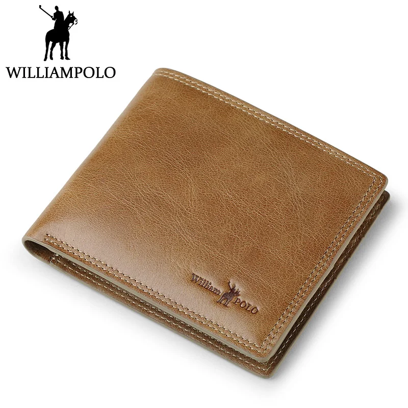 

WILLIAMPOLO Vintage Short Wallet Men Genuine Leather Purse Bifold Wallets For Men Luxury GIFT PACKING