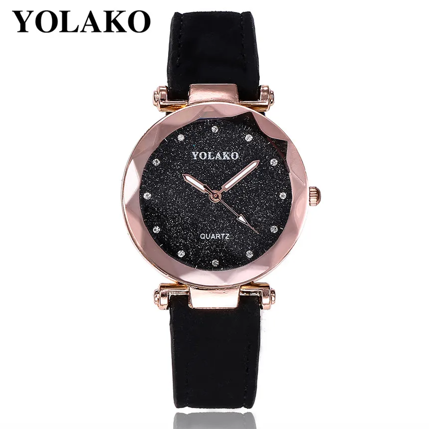 

Fashion Elegant Women Romantic Starry Sky Wrist Watch Leather Rhinestone Designer Ladies Clock YOLAKO Brand Relogio Feminino D50