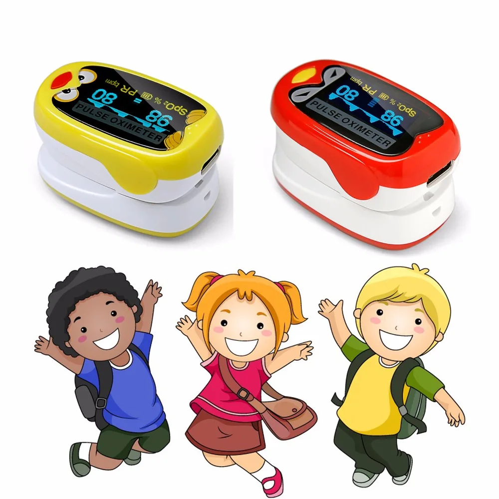 

2pcs Cute Design for Chindren Kids Finger Pulse Oximeter for Pediatric Child SPO2 PR Fingertip with Rechargeable Battery
