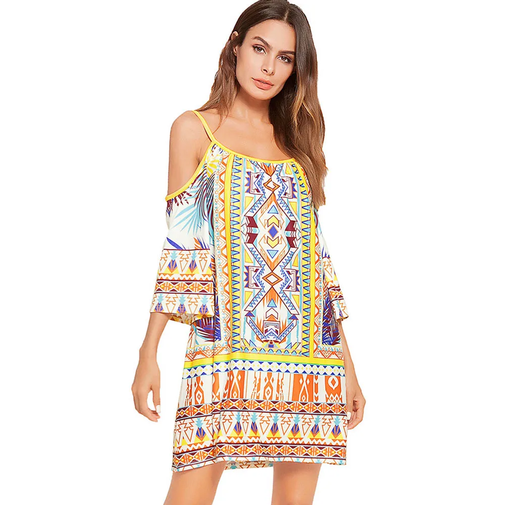 Fashion Three Quarter Sleeve Printed Mini Dress