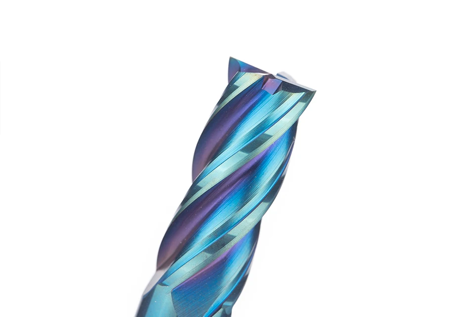 HUHAO 1 шт. HRC63 нано-синее покрытие Вольфрамовая сталь спиральный Фрезерный резак сплав фрезы ЧПУ Инструмент 4 флейты Концевая мельница для металла