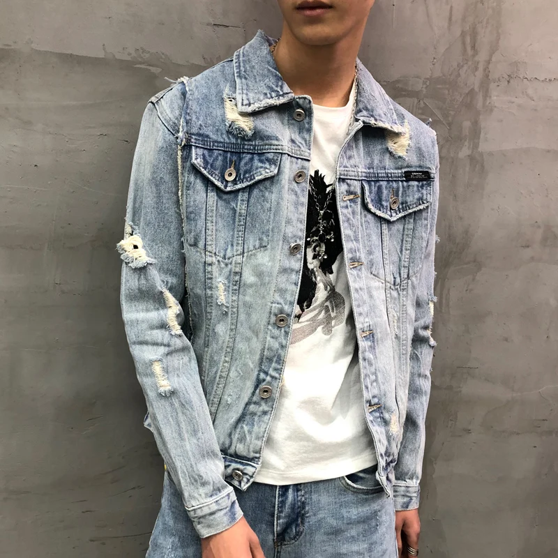 YASUGUOJI New 2019 Hip Pop Fashion Embroidered Patch Jean Jacket Men Denim Jackets Streetwear Hole Slim Fit Jeans Jacket for Men YASUGUOJI New 2019 Hip Pop Fashion Embroidered Patch Jean Jacket Men Denim Jackets Streetwear Hole Slim Fit Jeans Jacket for Men