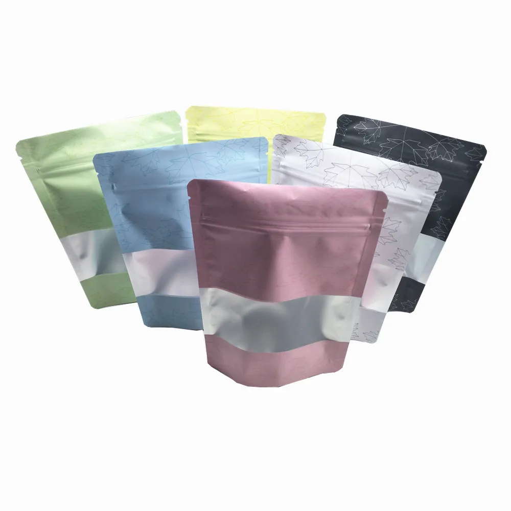 500Pcs/lot Colorful Maple Leaf Drawing Stand Up Window Aluminum Foil Ziplock Packing Bag Mylar Plastic Dry Flower Zipper Pouches | Дом и сад