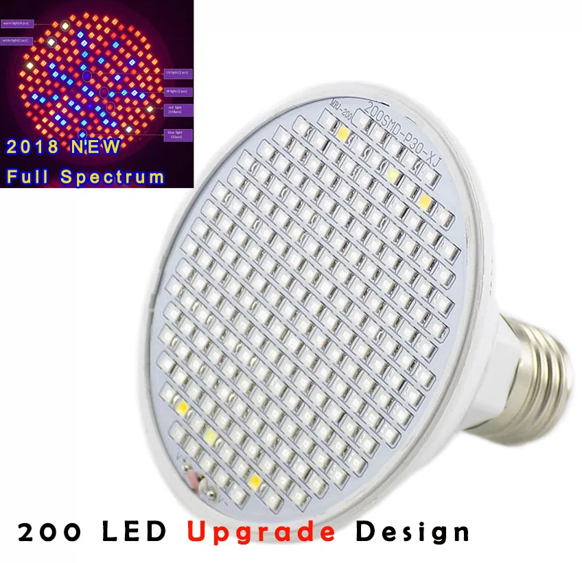 Lâmpada de Luz Clipe para o Interior de Veg Espectro Completo Dupla Cabeça Led Planta Flor Crescer Vermelho Azul uv ir Luzes E27 Casa Verde 200 11 Espectro completo dupla cabeça 200 led planta