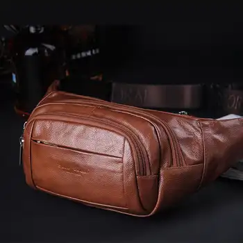 GOLD CORAL Genuine Leather Waist Belt Bags For Men Casual Messenger Shoulder Bag Purse Travel Phone Pouch male Crossbody Bags