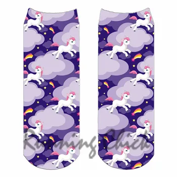 

Unicorn cartoon digital print purple socks girls