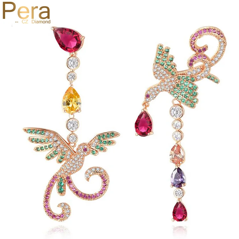 

Pera Brand Unique Style Sterling Silver 925 Pin Colorful Cubic Zirconia Big Bird Shape Women Drop Earrings Bijoux For Party E325