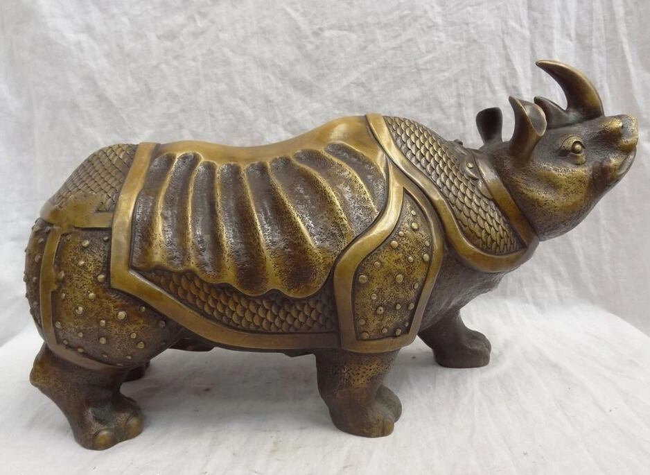 

18" Chinese Bronze FengShui Unicorn Rhino Rhinoceros Statue Animals Sculpture