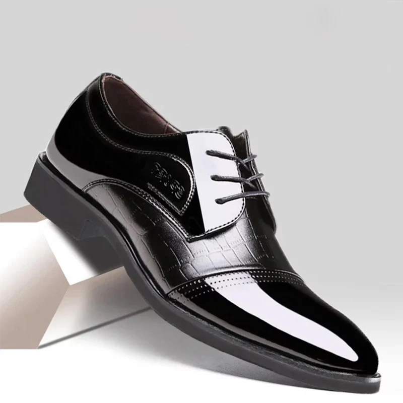 REETENE New Leather Oxford Business Men Shoes Lace Up Formal Shoes Men Shoes Pointed Toe Men Dress Shoes For Wedding Size 38-48