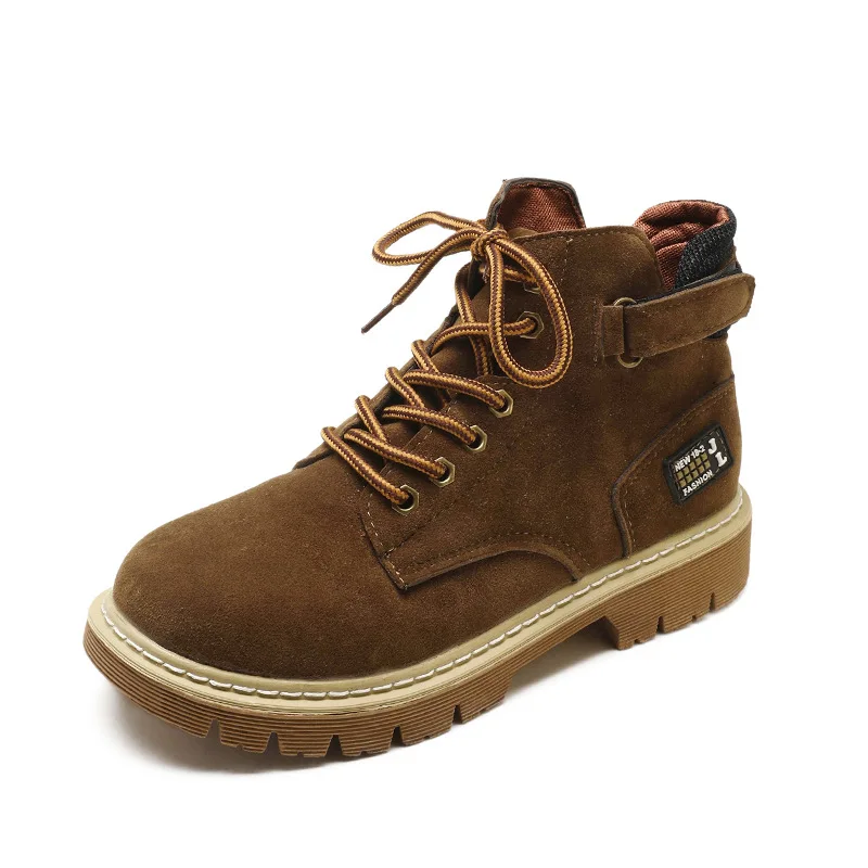 Koop 2018 herfst nieuwe ronde kop vrouwen laarzen Koreaanse suede paar platte front lace up vrouwen laarzen brwon 1009