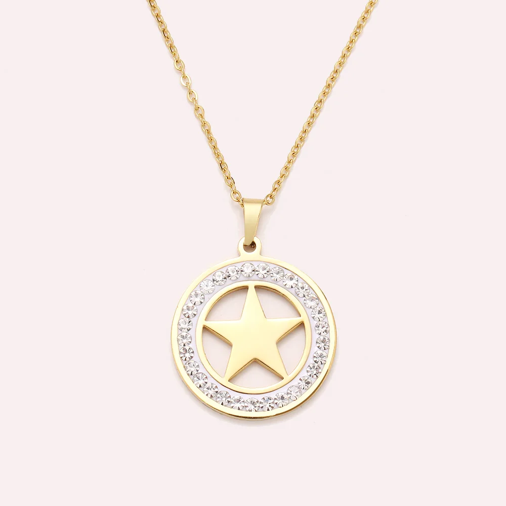 Cacana Stainless Steel Crystal Round Pendants Necklace Women Jewelry Pentagram Trendy Necklaces  Donot Fade Valentine's Day Gift (5)