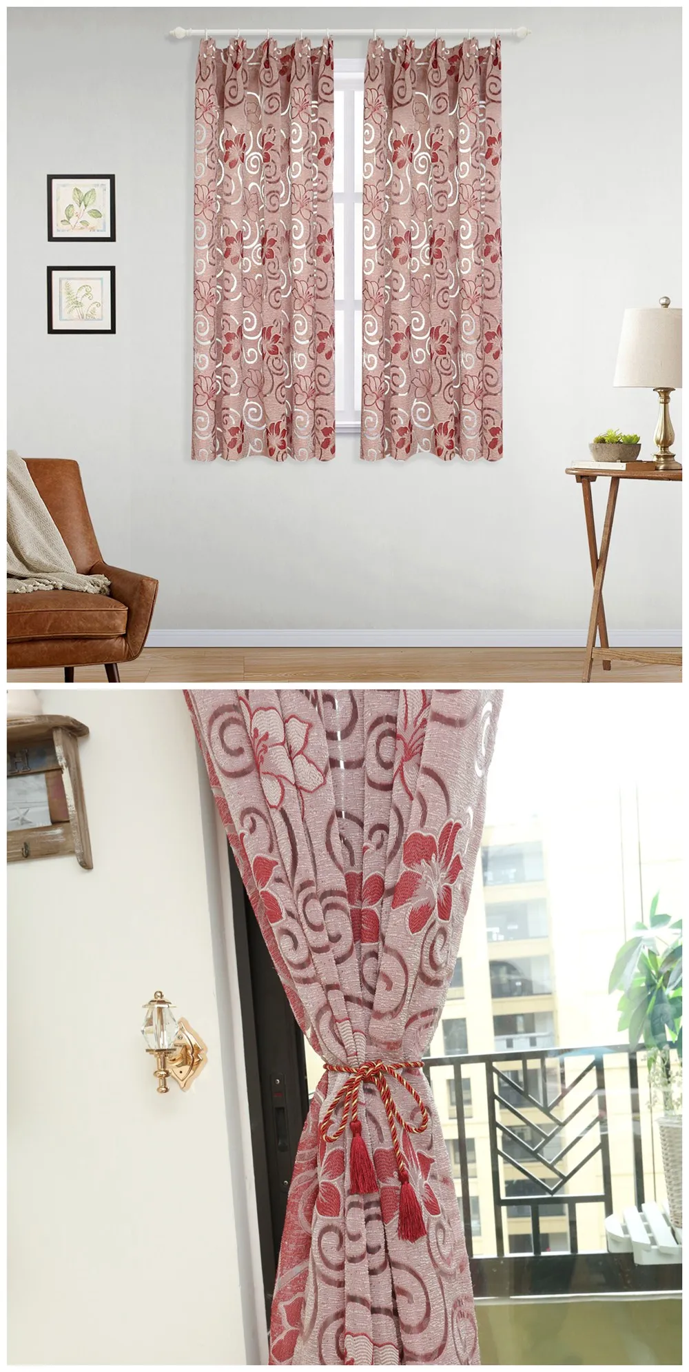 Smt467  NAPEARL 1 Piece Short Curtain Floral Double Jacquard Modern Drop For Kitchen Living Room Window Elegant Panel Thread Fabric Tape (3)