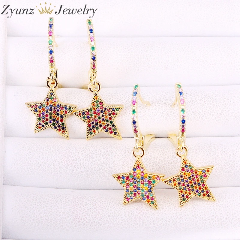 

5Pairs, Crystal NEW fashion Gold Party Rainbow CZ Dangling Earring Top Quality Micro Pave Zirconia Drop Earrings Women Jewelry