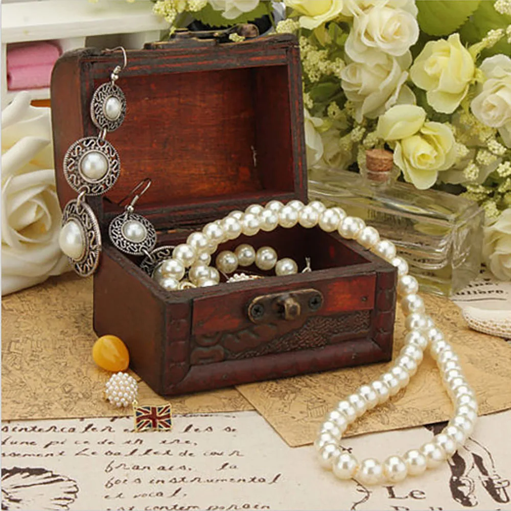 4pcs Retro Small Wood Lock Box Storage Jewelry Bracelet Pearl Case ...