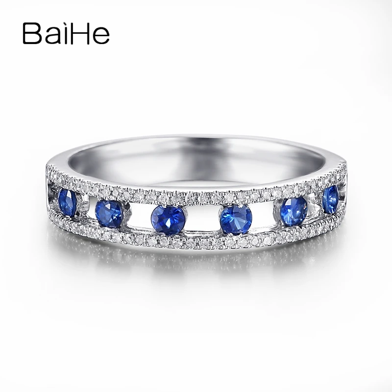 Baihe Solid 18k White Gold 0.36ct Natural Sapphire Diamond Ring Women
