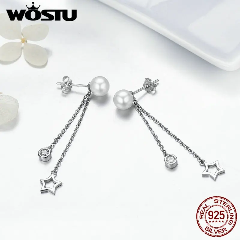 WOSTU высокое качество 925 пробы серебро качающаяся звезда Висячие серьги для женщин ювелирные украшения подарок ваш Bestie дропшиппинг CQE069