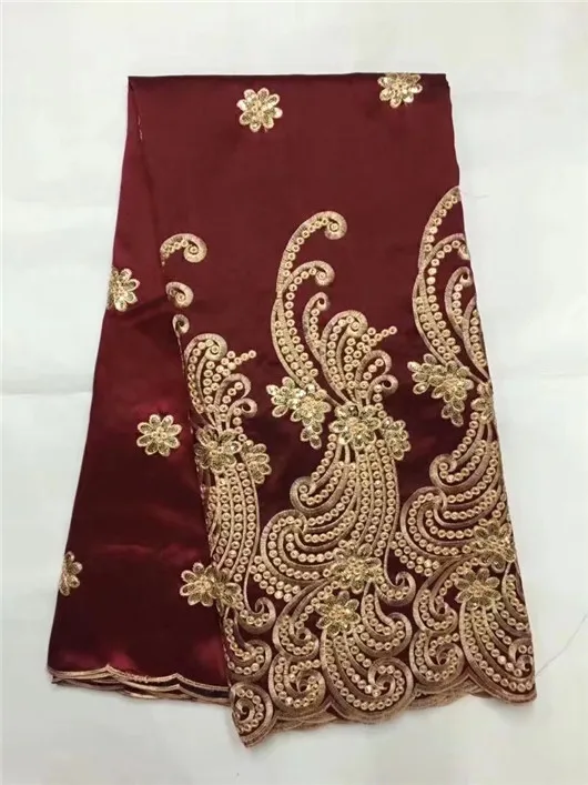 Fashion Red African george Lace fabric 2017 High Quality satin lace with sequins for women dress 5yards | Дом и сад