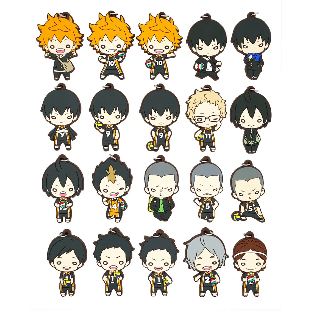 Кошмарным! Резиновый брелок для ключей Karasuno Koukou Hinata Shoyo Kageyama Tobio Sugawara Koshi Tsukishima Kei Yamaguchi Beaneye