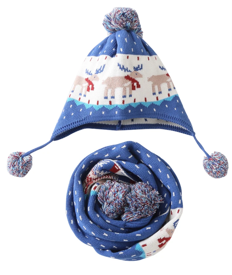Детская зимняя шапка, толстая шапка с рисунком оленя+ шарф, комплект, теплая шапка для девочек, Детский Рождественский подарок, реквизит для фотосессии BMZ88