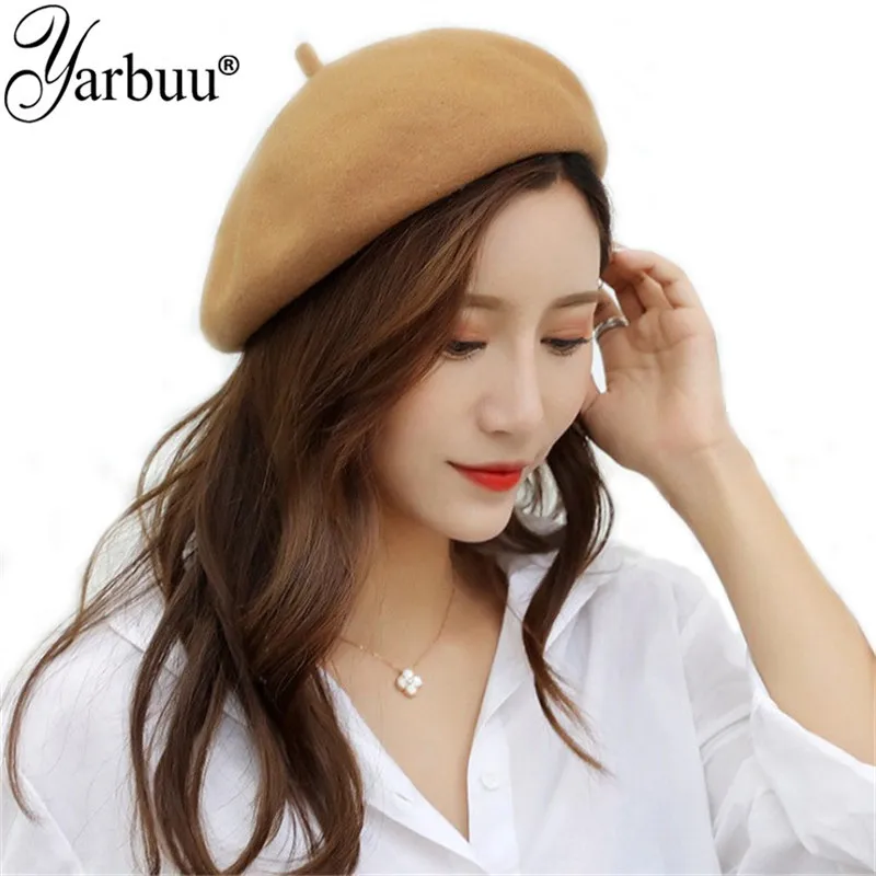 

[YARBUU] 2018 New Wool Cashmere Beret Female Winter Hats For Women Lady Girl Berets Hat Female Bone Tocas Painter Hat