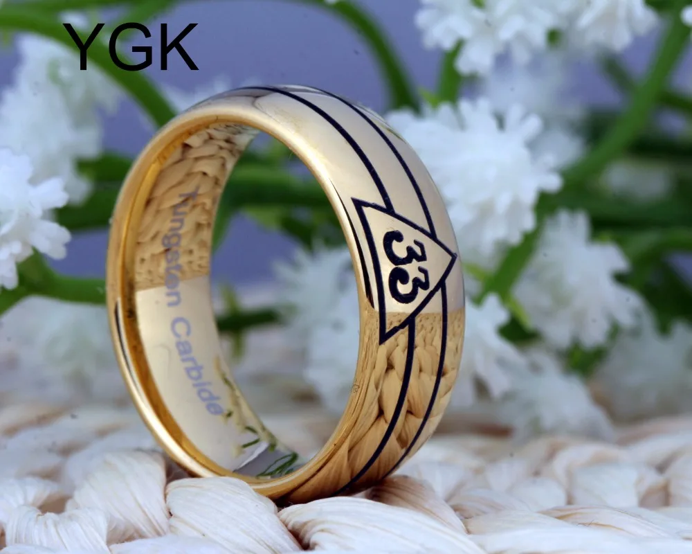 YGK Brand 8MM Golden Dome 33rd Degree Masonic New Men's Tungsten Carbide Wedding Ring 3