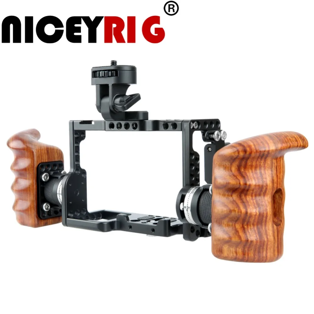NICEYRIG for SONY A7RIII A7SII A7II A7MIII A9 Camera Cage Kit with Wooden Handle Grip Wood Hand HDMI Cable Clamp ARRI Rosette NICEYRIG for SONY A7RIII A7SII A7II A7MIII A9 Camera Cage Kit with Wooden Handle Grip Wood Hand HDMI Cable Clamp ARRI Rosette