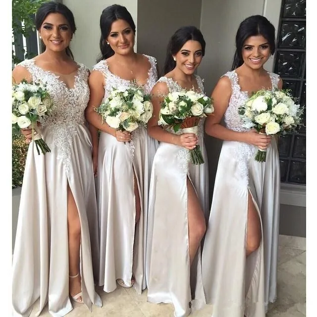 2019 сексуальные платья трапециевидной формы без рукавов, длинные платья подружек невесты с круглым вырезом, кружевные платья подружки
