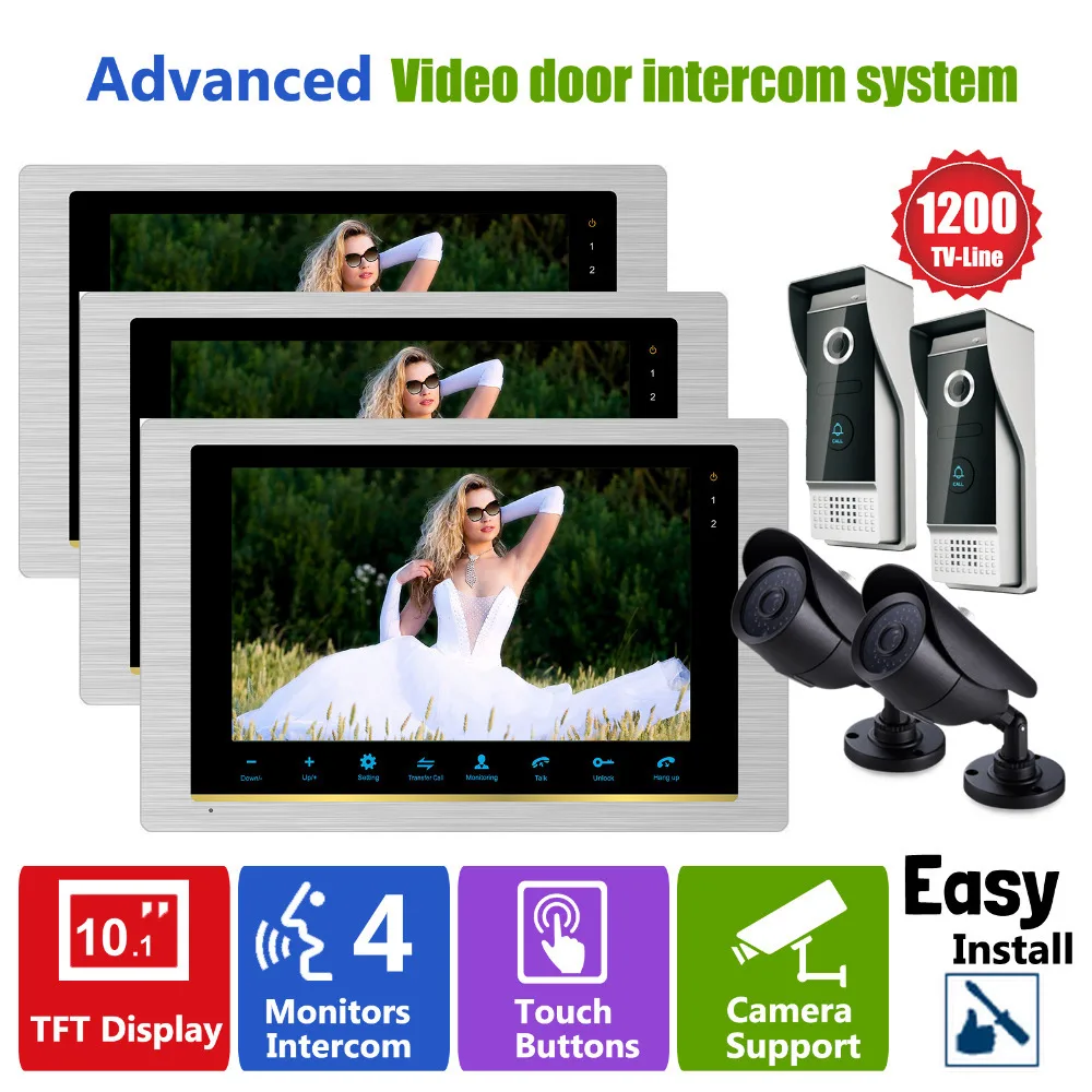 Homefong  10 INCH HD 1200TVL Video Door Phone Doorbell Intercom System 3xMonitor 2x front door camera and  2x security camera