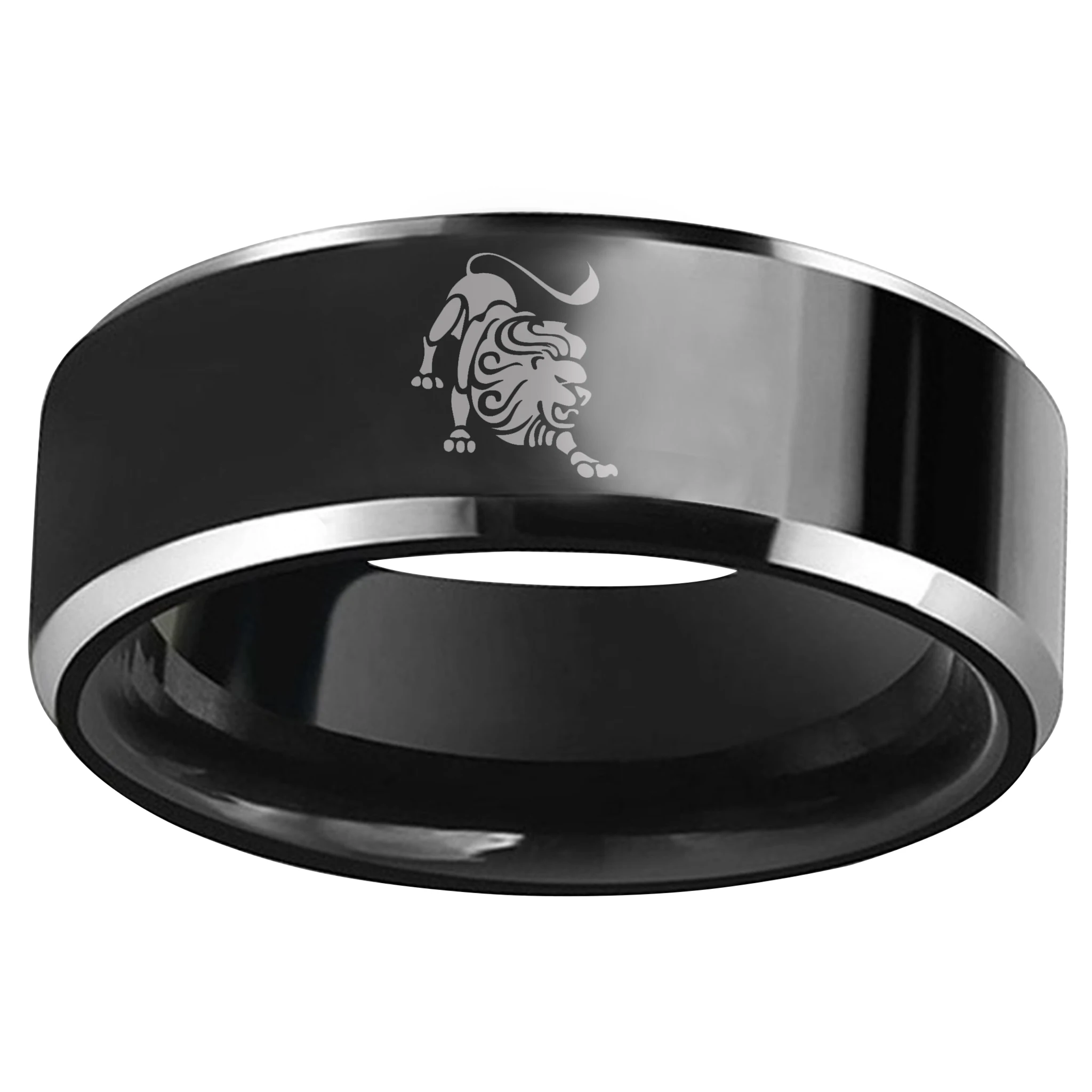 8mm Men'S Black Tungsten Carbide Ring Flat Wedding Band With Leo