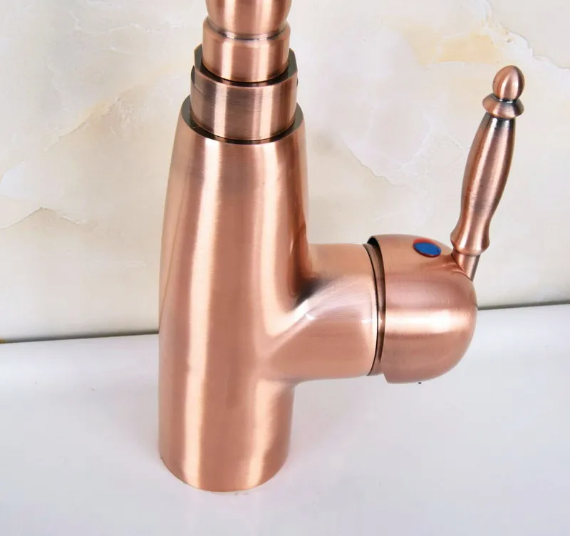 Vintage Retro Antique Red Copper Brass Kitchen Wet Bar Bathroom Vessel Sink Faucet Single Hole Swivel Spout Mixer Tap anf636