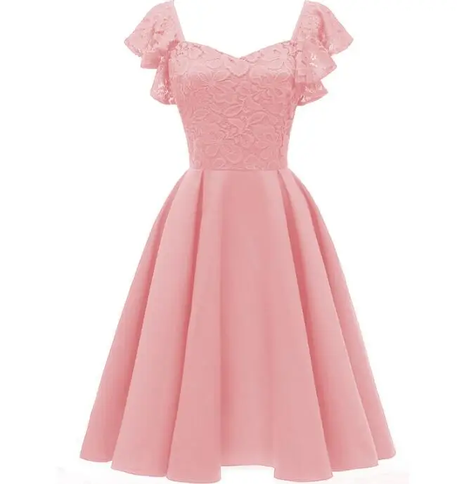 Dawer Me элегантное свободное кружевное платье с рукавом-бабочкой для свадебной вечеринки, облегающее и яркое платье, темно-синее розовое осеннее женское платье - Цвет: Розовый