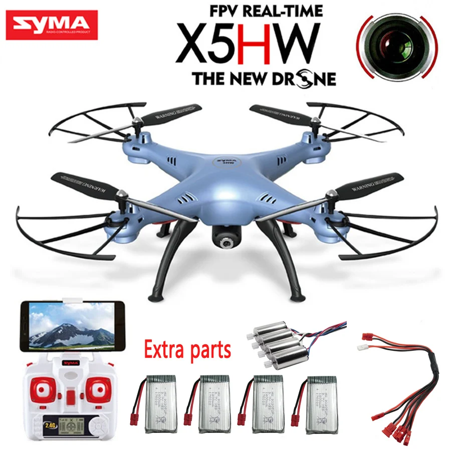 

SYMA X5HW RC Drone With Wifi FPV HD Camera Real-time Quadrocopter 4CH Helicopter RC Dron With 4Pcs 1200 mAh Battery+4 pcs motor