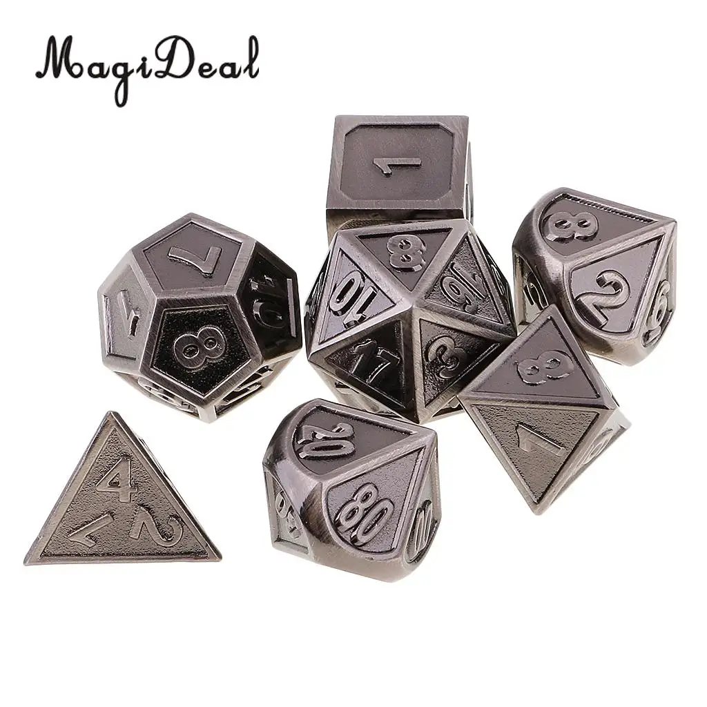 MagiDeal High Qaulity Zinc Alloy Multi Sided Dices 7 Dice Set For D&D DND MTG RPG Gaming Home Birthday Party Games Supplies