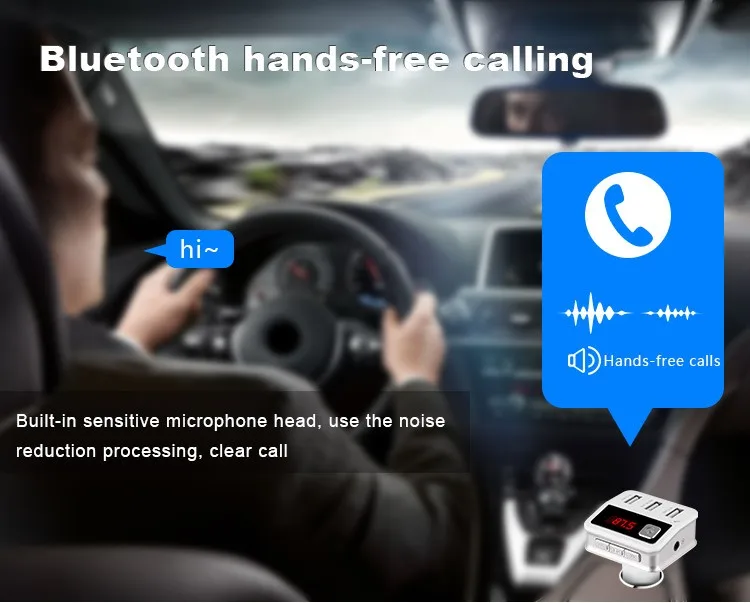 Автомобильный bluetooth-комплект беспроводной fm-передатчик поддерживает u-диск воспроизведения музыки с обнаружением напряжения три USB зарядки автомобиля