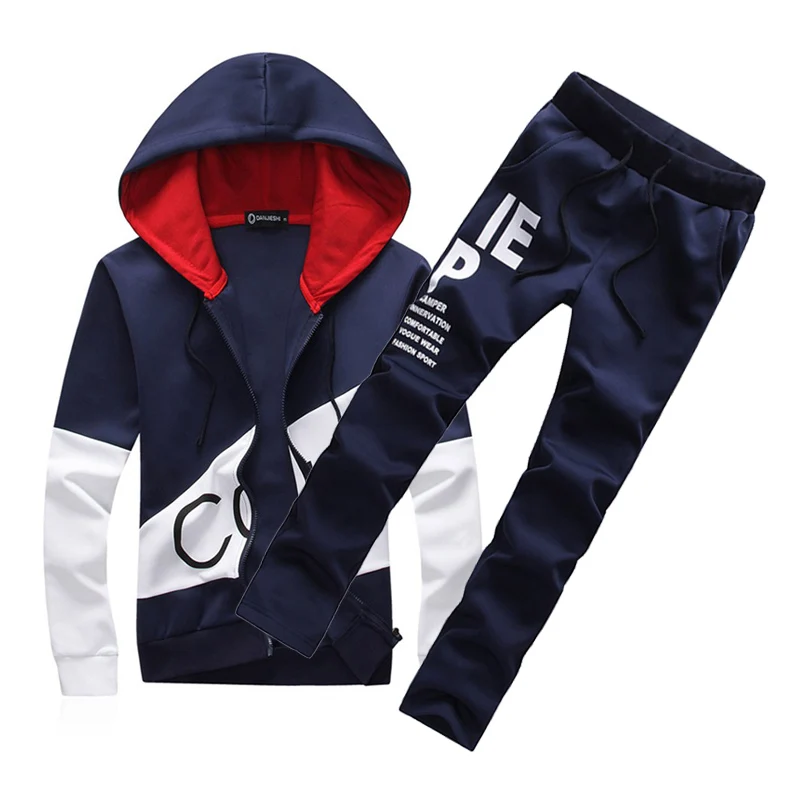 Deals Casual sporting suit men warm hooded tracksuit track polo men's sweat suits set zipper patchwork letter print large size 5XL big