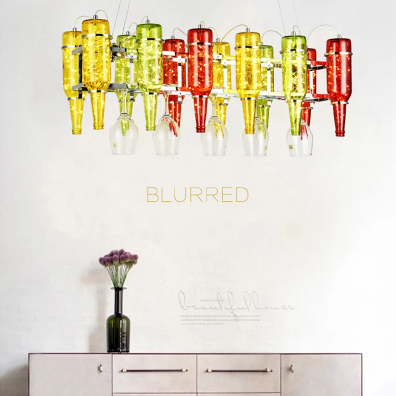 

Modern industrial color led light wine bottle pendant lights gypsophila pendant lamps for restaurant hotel hall cafe bar store