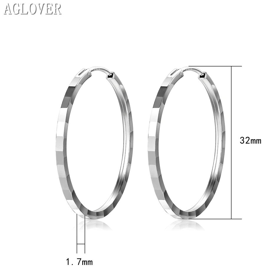 32 мм Настоящее чистое 925 пробы серебряные серьги-кольца для женщин, хорошее ювелирное изделие, большие круглые женские серьги в подарок